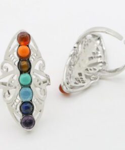 CSJA 7 Chakra Stone Bead Finger Rings Reiki Balance Meditation Healing Point Charm Adjustable Yoga Hollow 1 510x510 1