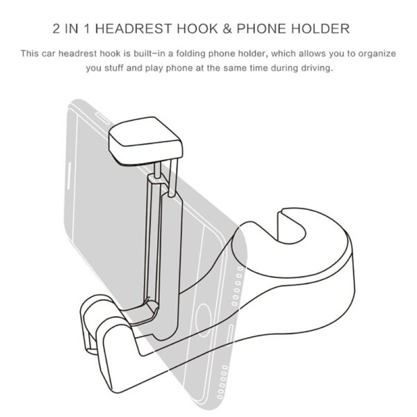 Hook Headrest Gluaisteán le Sealbhóir Fón Eagraí Gearrthóga Ilfheidhme Iniompartha Suíochán Ar Ais le haghaidh Mála Láimhe Mála 2