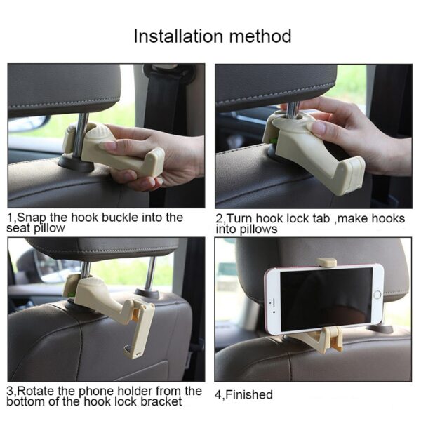 Car Headrest Hook with Phone Holder Seat Back Hanger Portable Multifunction Clips Organizer for Bag Handbag 5