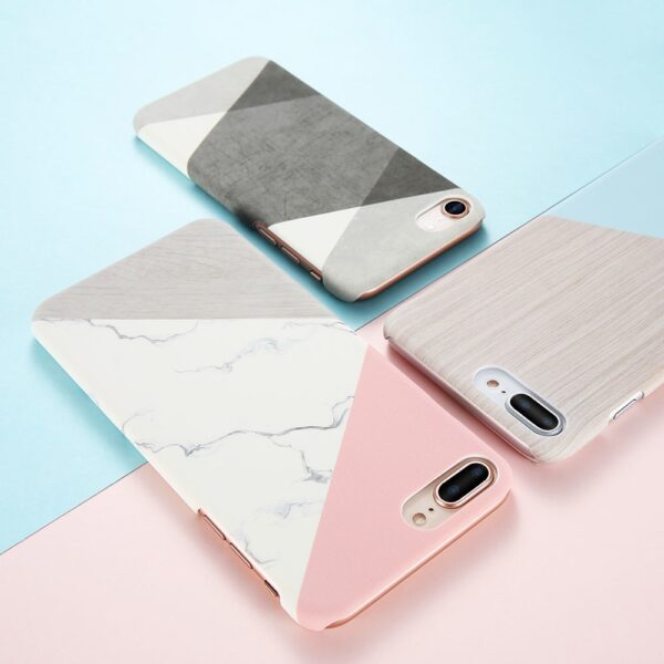 Case Ji bo iPhone XS Max XS X 6 7 Plus Case Marble Wood Ultra Slim Hard 1