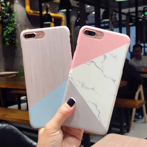 Hulstur fyrir iPhone XS Max XS X 6 7 Plus hulstur Marble Wood Ultra Slim Hard 5