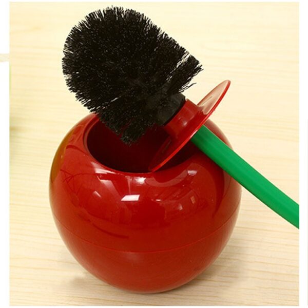 Creative Lovely Cherry Shape Lavatory Brush Toilet Brush Holder Set Red 3