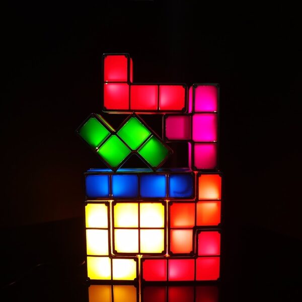 DIY Tetris Puzzle Light Stackable LED Desk Lamp Constructible Block Night Light Retro Game Tower Baby 1