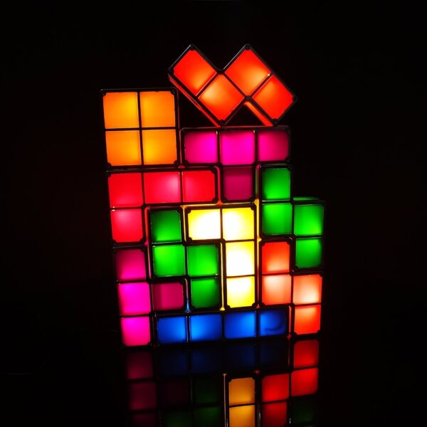 DIY Tetris Puzzle Light Stackable LED Desk Lamp Constructible Block Night Light Retro Game Tower Baby 6