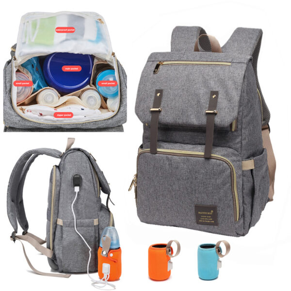 Diaper Bag USB Baby Nappy Bag Mummy Daddy Backpack Dako nga Kapasidad nga Dili Matubigan nga Kaswal nga Laptop Bag Rechargeable 7