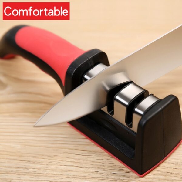 Sharpener Knife Dropshipping Géar Sharpener Gairmiúil 3 Chéim Grinder Scian Gearrthóg Silicone Neamh-Duillín