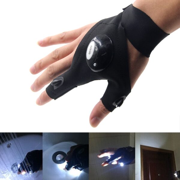 Fishing Magic Strap Fingerless Glove LED Flashlight Torch Cover Camping Hiking Lights Multipurpose Right Hand 2