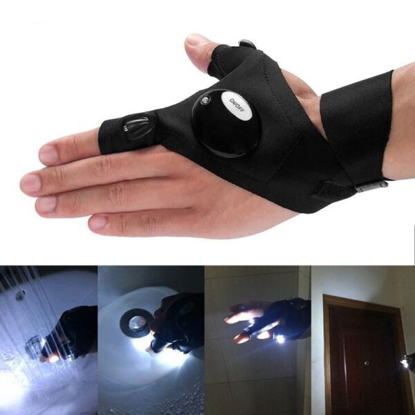 Fishing Magic Strap Fingerless Glove LED Flashlight Torch Cover Camping Hiking Lights Multipurpose Right Hand 3