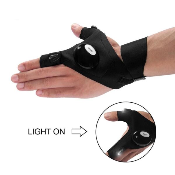Fishing Magic Strap Fingerless Glove LED Flashlight Torch Cover Camping Hiking Lights Multipurpose Right Hand 4