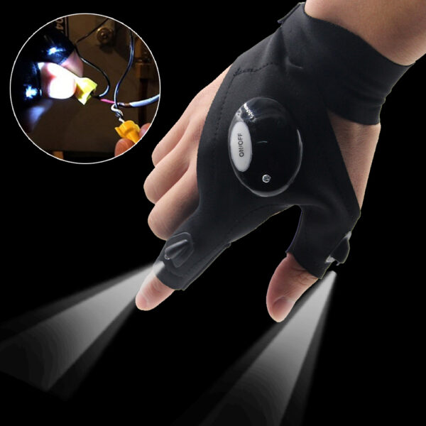 Fishing Magic Strap Fingerless Glove LED Flashlight Torch Cover Camping Hiking Lights Multipurpose Right Hand