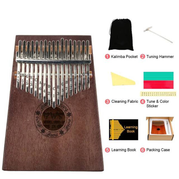 Kalimba 17 Key Thumb Piano Mahogany Fitaovana mozika Mbira Kalimba Hammer Sticker Kit Kit'ireo vao manomboka