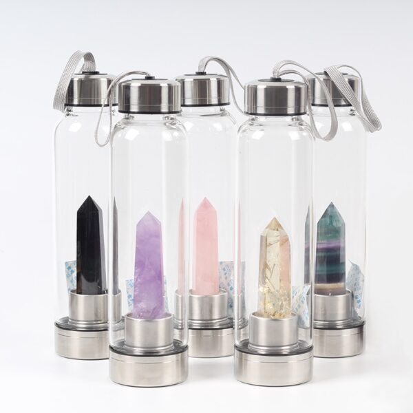 New Product All Kinds Of Natural Quartz Gemstone Crystal Glass Elixir Water Bottle Point With Crystal 2