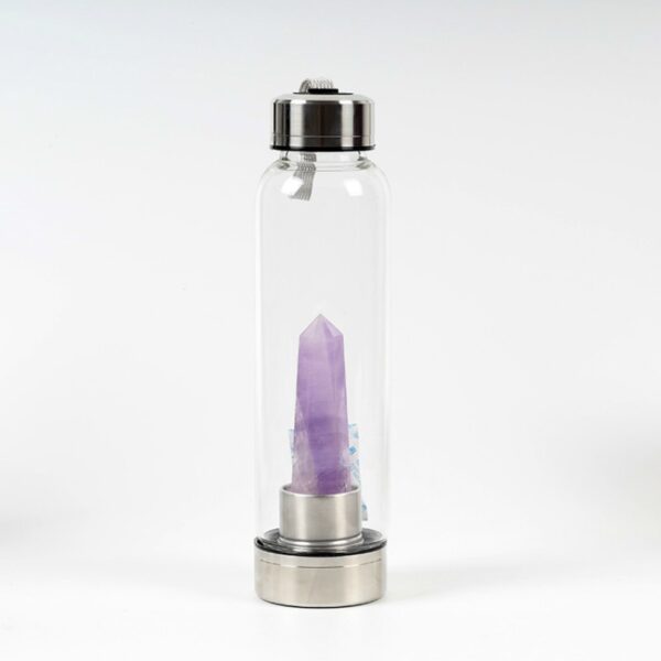 Sehlahisoa se Secha Mefuta Eohle ea Lejoe la Tlhaho la Quartz Crystal Glass Elixir Water Bottle Point With Crystal 4