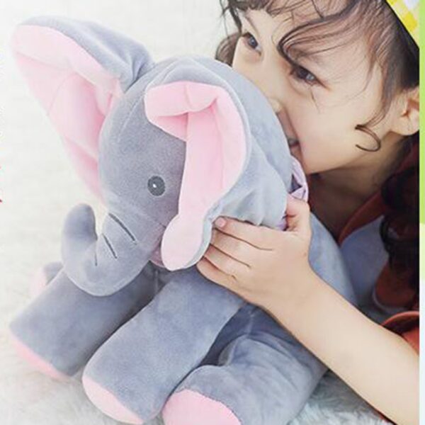 Peek a boo Plush Elephant Peekaboo Elephant Electric Blinking with Concert Singing Gray Plus Red English 1