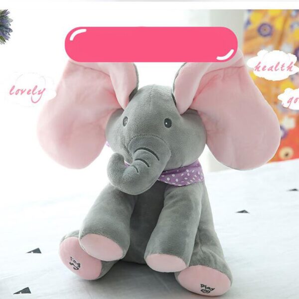 Peek a boo Plush Elephant Peekaboo Elephant Electric Blinking with Concert Singing Gray Plus Red English 2