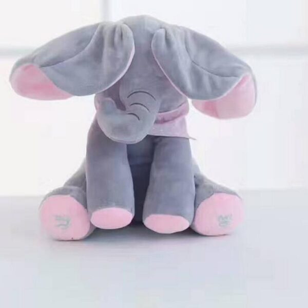 Peek a boo Plush Elephant Peekaboo Elephant Electric Blinking with Concert Singing Gray Plus Red English 4