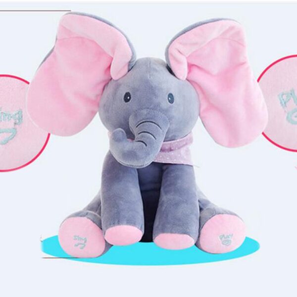 Peek a boo Plush Elephant Peekaboo Elephant Electric Blinking with Concert Singing Gray Plus Red English