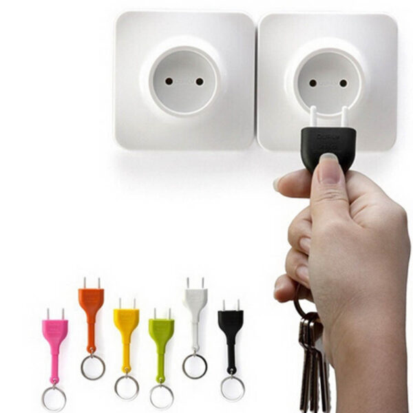 Random Color Cute Home Wall Decroation Design Unplug Keyring Eu Plug Socket Keychain Key Ring Holder 8