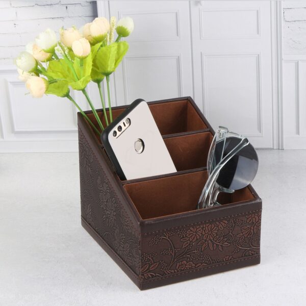 Retro PU Leather Storage Box Remote Control Phone Holder Cosmetic Organizer for Home Office Storage Case 2