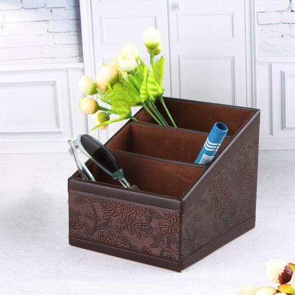 Retro PU Leather Storage Box Remote Control Phone Holder Cosmetic Organizer for Home Office Storage Case 3