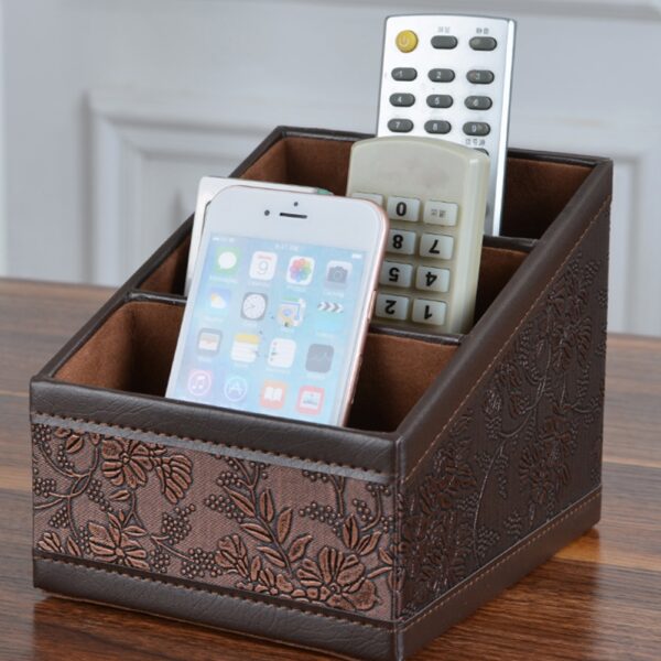 Retro PU Leather Storage Box Remote Control Phone Holder Cosmetic Organizer for Home Office Storage Case