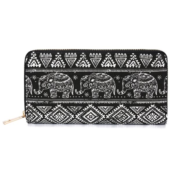 SANSARYA Boho Elephant Wallets Women Hippie Long Zip Ladies Canvas Female Clutch Wallet Vintage Card Holder 1