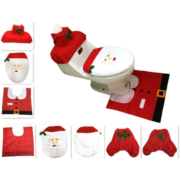 Toilet Foot Pad Seat Cover Cap Dekorasyon sa Pasko Malipayon Santa Toilet Seat Cover ug Rug Banyo 2