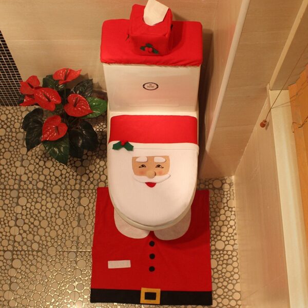 Toilet Foot Pad Seat Cover Cap Christmas Mga dekorasyon Malipayon nga Santa Toilet Seat Cover ug Rug Bathroom 3