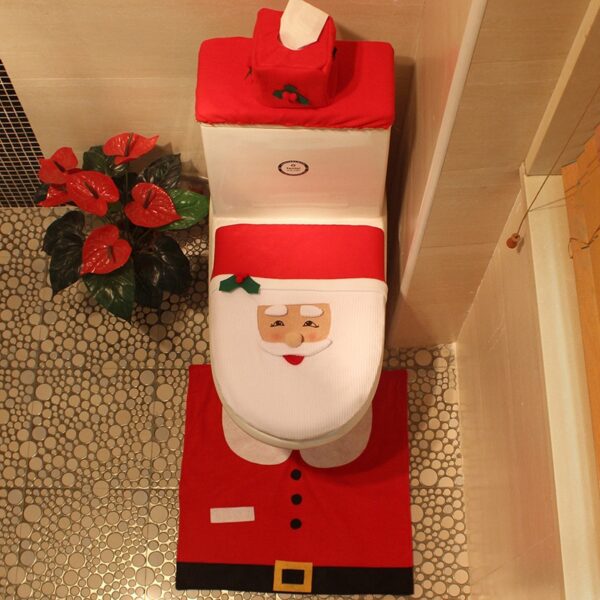 Toilet Foot Pad Seat Cover Cap Dekorasyon sa Pasko Malipayon Santa Toilet Seat Cover ug Rug Banyo 3