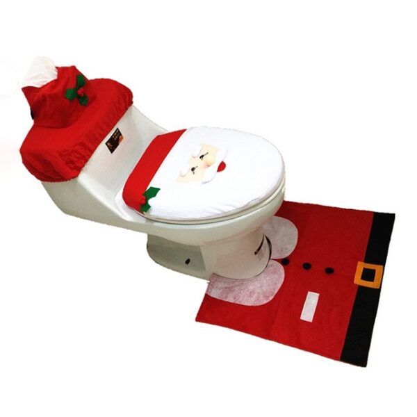 Toilet Foot Pad Seat Cover Cap Christmas Decorations Happy Santa Toilet Seat Cover and Rug