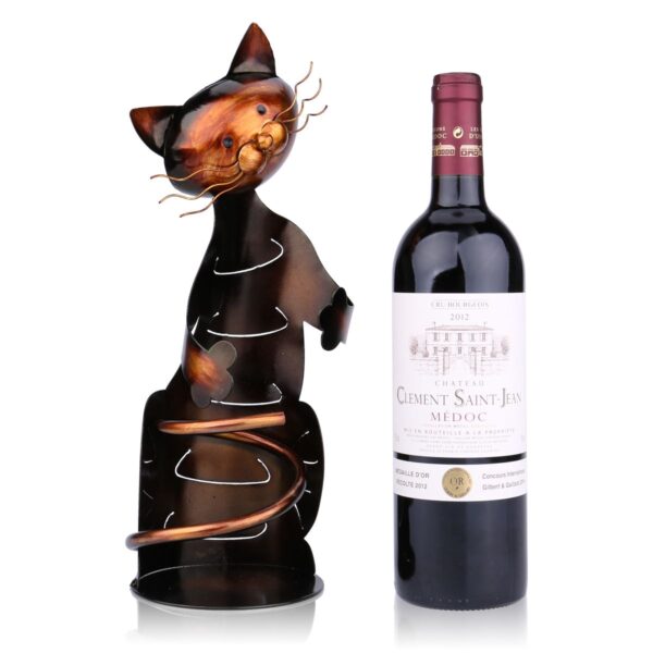 Tooarts Željezna skulptura Držač vina u obliku mačke Polica za vino Metalna skulptura Praktična skulptura Početna Uređenje interijera 1