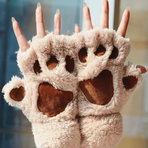 Winter Women Cute Cat Claw Paw Plush Mittens Short Fingerless Gloves Half Finger Gloves 10.jpg 640x640 10