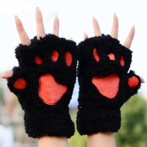 Zime Žene slatka mačka kandža šapa plišane rukavice kratke rukavice bez prsta polovice rukavica 6.jpg 640x640 6