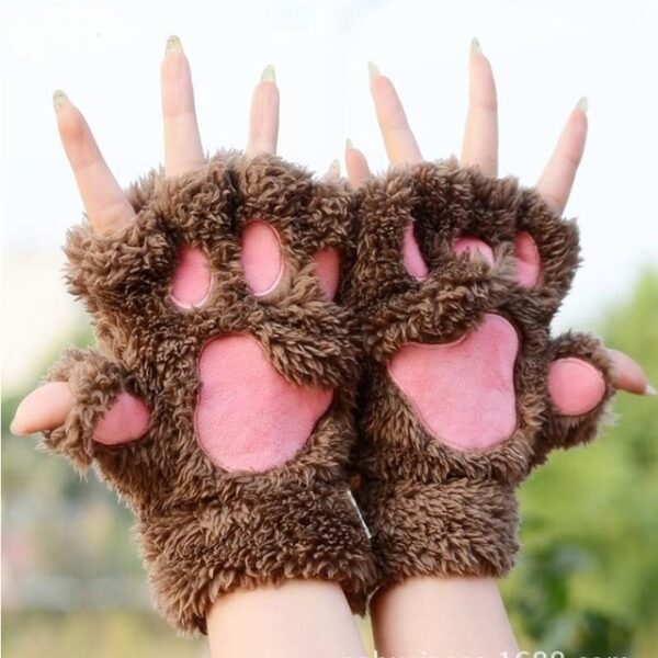 Zime Žene slatka mačka kandža šapa plišane rukavice kratke rukavice bez prsta polovice rukavica 9.jpg 640x640 9