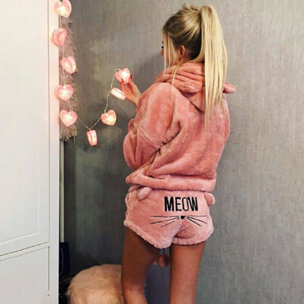 Women Coral Velvet Suit Two Piece Autumn Winter Pajamas Warm Sleepwear Cute Cat Meow Pattern Hoodies 3.jpg 640x640 3