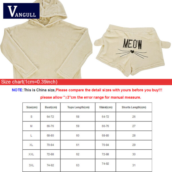 Women Coral Velvet Suit Two Piece Autumn Winter Pajamas Warm Sleepwear Cute Cat Meow Pattern Hoodies 5