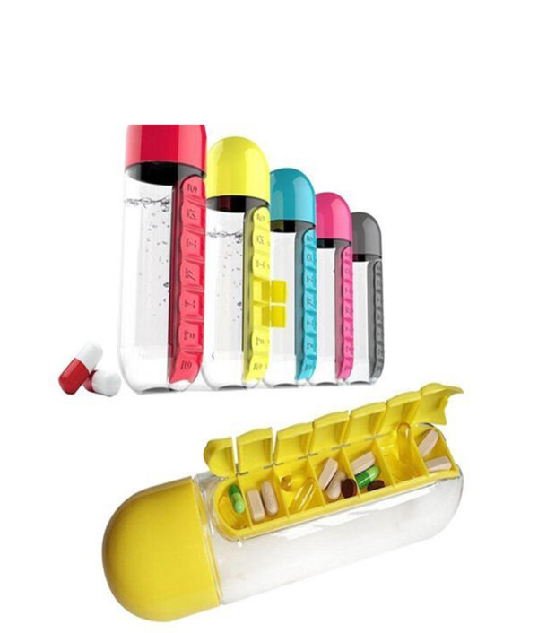 pill box organizer with water bottle weekly sevencompartment