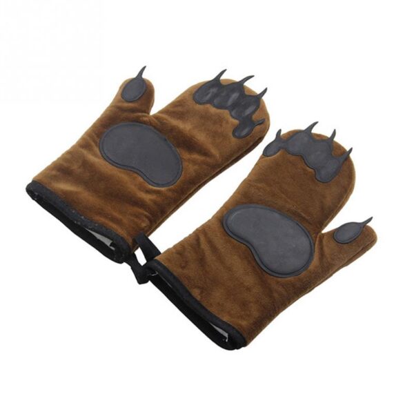 1 Pair Cute Bear Paw Kitchen Insulated Non Slip Glove Thickening High Temperature Oven Glove Cooking 1
