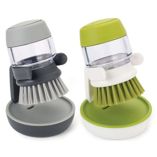 1PCS Palm Scrub Dish Brush nga adunay Panghugas sa Liquid Soap Dispenser Storage Stand Tool sa Paglimpyo sa Kusina 1