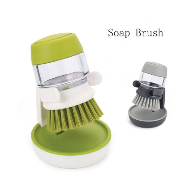 1PCS Palm Scrub Dish Brush nga adunay Paghugas sa Liquid Soap Dispenser Storage Stand Paglimpyo sa Kusina