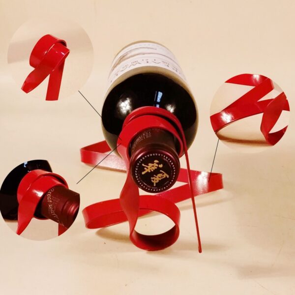 1Pc Hot New Novelty Iron Bottle Holder Suspension Stand Suspended Ribbon Wine Rack 2