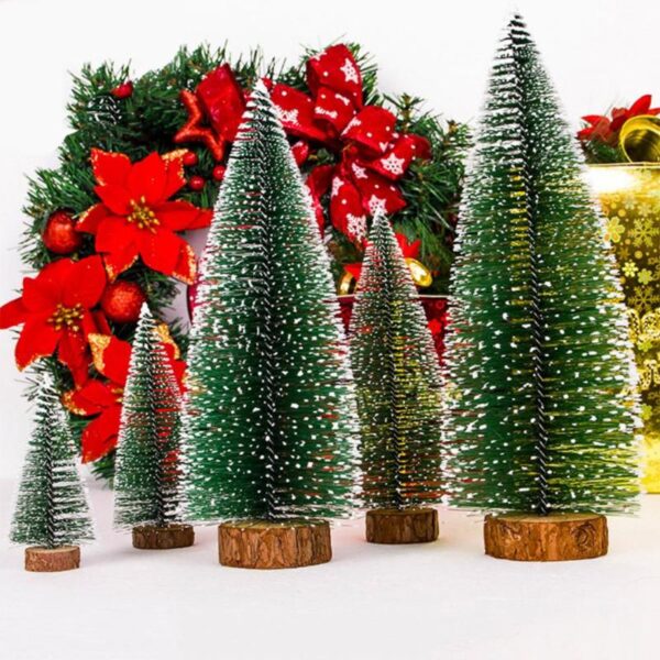 1pcs Small DIY Christmas Tree Fake Pine Tree Mini Sisal Bottle Brush Christmas Tree Santa Snow 1