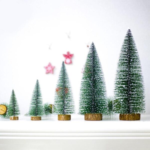 1pcs Small DIY Christmas Tree Fake Pine Tree Mini Sisal Bottle Brush Christmas Tree Santa Snow 2
