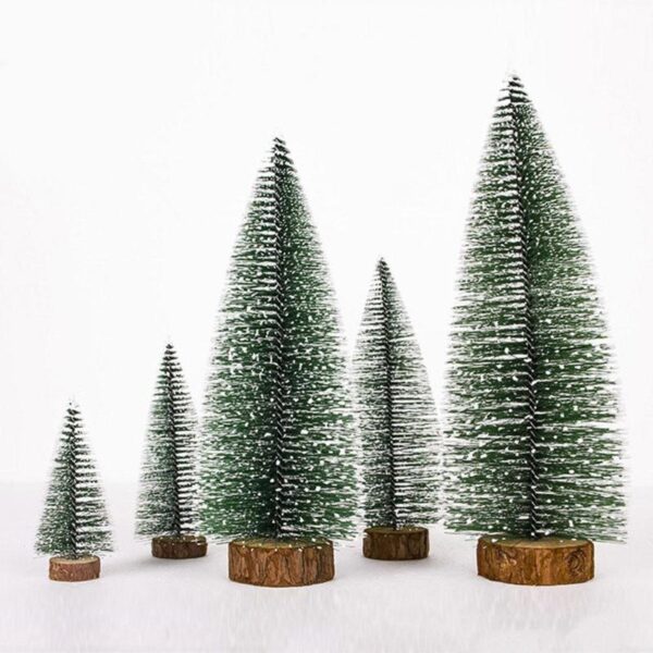 1pcs Small DIY Christmas Tree Fake Pine Tree Mini Sisal Bottle Brush Christmas Tree Santa Snow 3