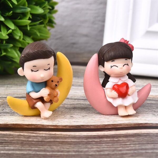 2pcs Socraigh Lánúin Gealach Teacht Nua PVC Figurines Rómánsacha Ornáidí Maisiúla Ceardaíochta Do Bhaile Bonsai Tábla 2