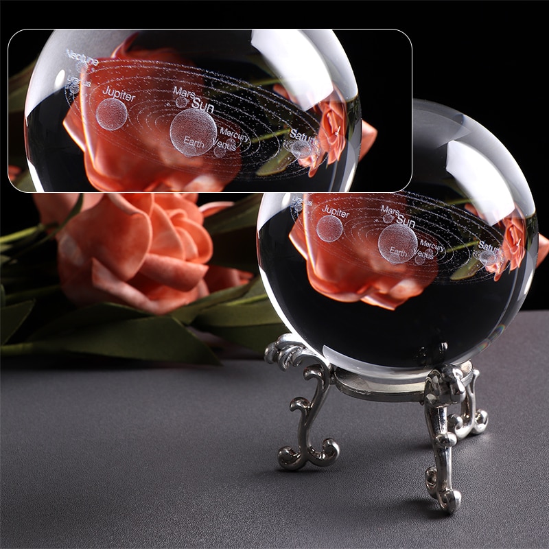 Details about   3D Solar System Crystal Ball Planets Glass Ball Engraved Globe Miniature Decors 