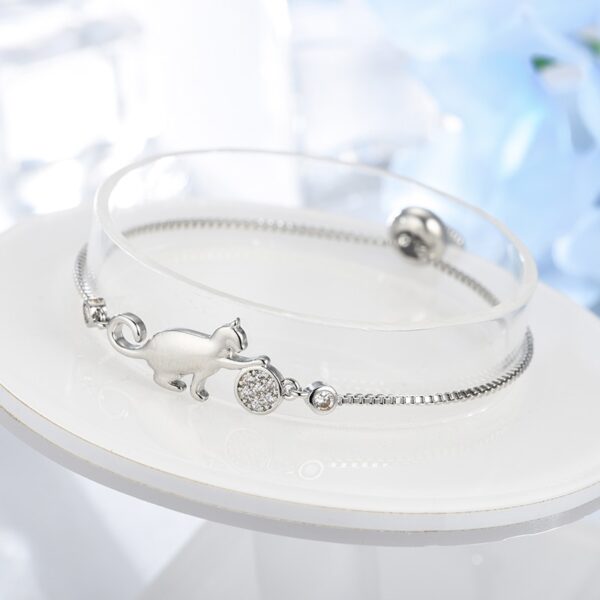ANFASNI Hot Selling Cute Cat Adjustable Charm Bracelet Clear Cubic Zirconia Bangle Bracelets For Women Jewelry 3