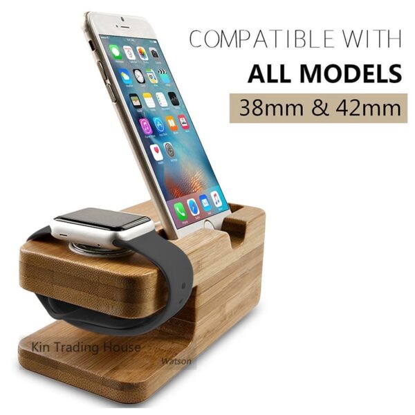 Bamboo Wood Charger Station para sa Apple Watch Charging Dock Station Charger Stand Holder para sa iPhone 5s 3