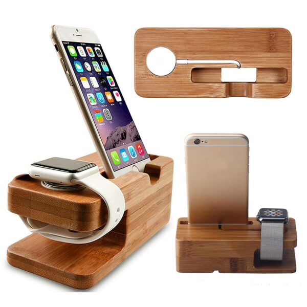 Bamboo Wood Charger Station alang sa Apple Watch Charging Dock Station Charger Stand Holder alang sa iPhone 5s