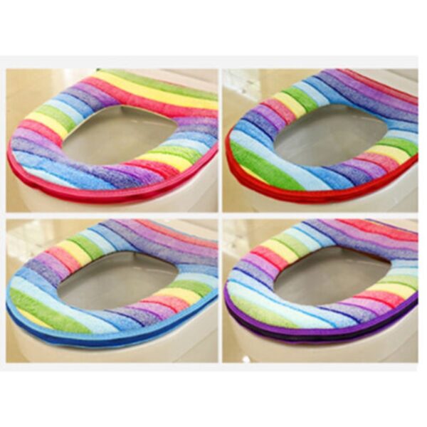 Bathroom Rainbow Stripes Warmer Toilet Seat Cloth Closestool Cover Pads Well 1